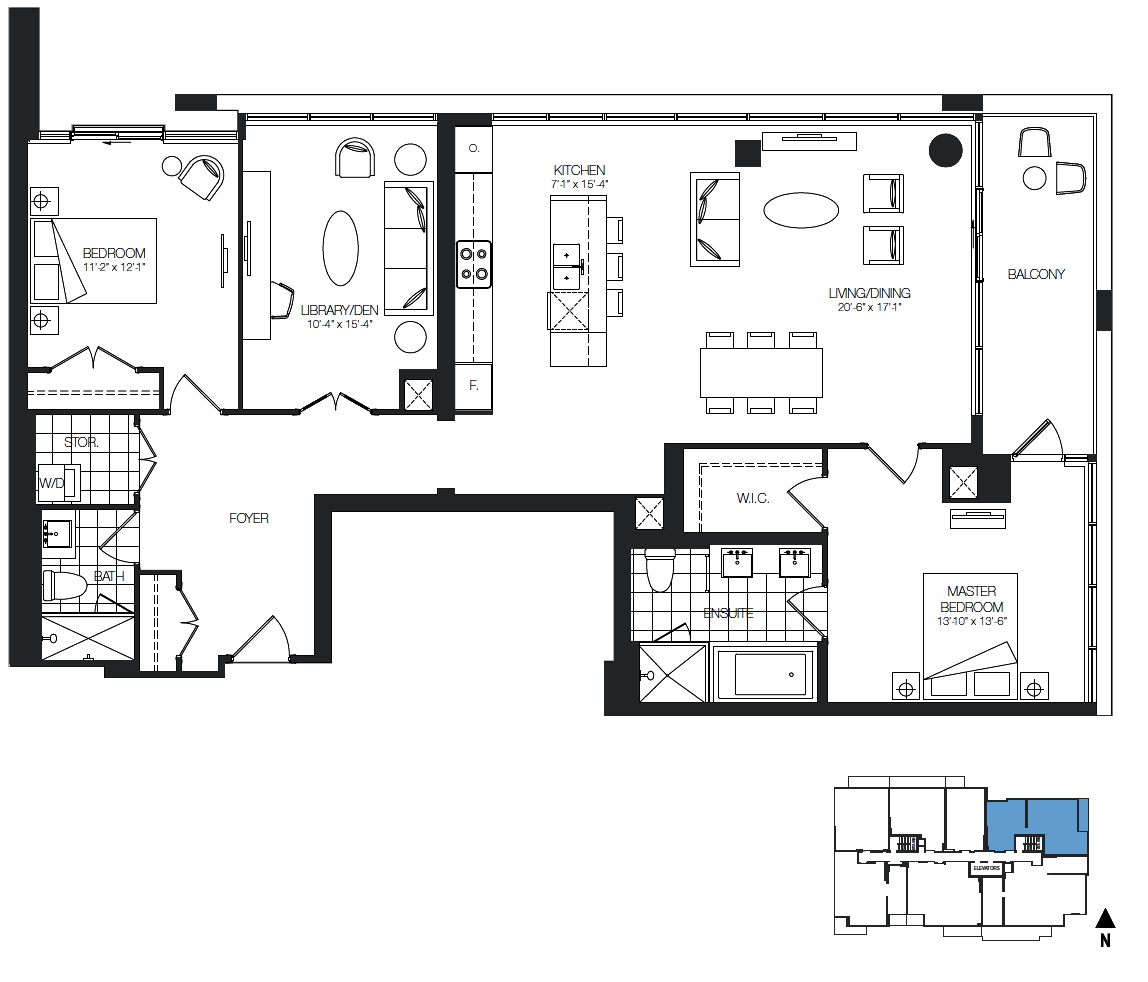 170 Avenue Rd Toronto Unit Floor Plans 2 Bedrooms Den 1492 Square Feet Plus Balcony Yorkville Annex Condos Pears On The Avenue
