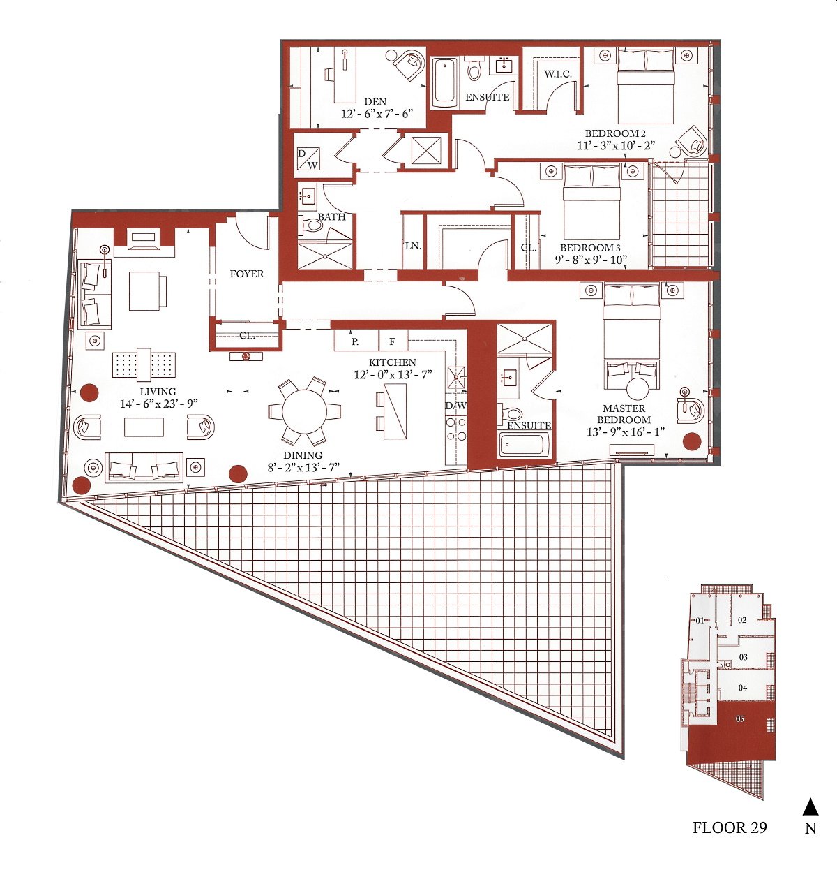 32 Davenport Rd Toronto Penthouse Floor Plans 3 Bedrooms Den 1965 Square Feet South Exposure 720 Sq Ft Terrace Suite 2905 Yorkville Condos