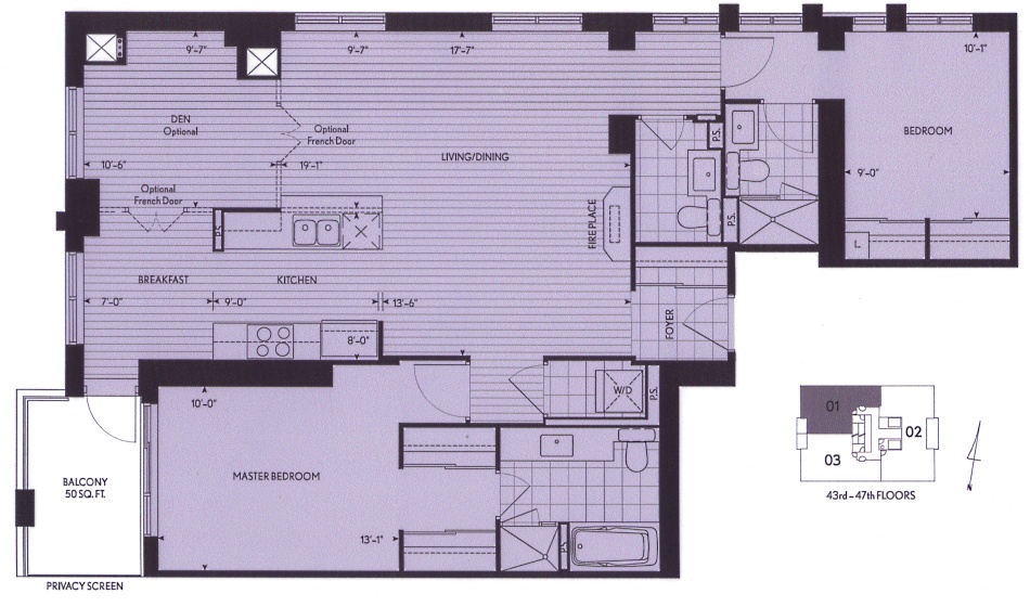 35 Balmuto St Toronto Penthouse Floor Plans Yorkville Condos Uptown Residences 2 Bedrooms Den 1270 Sq Ft Plus Balcony Bergman Layout Northwest Exposure