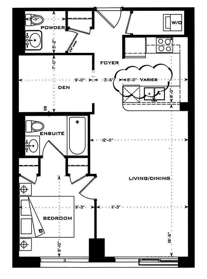 1 Bedford Rd Yorkville Annex Toronto Condos Floor Plans 1 Bedroom Den 670 Square Feet Bronte Layout