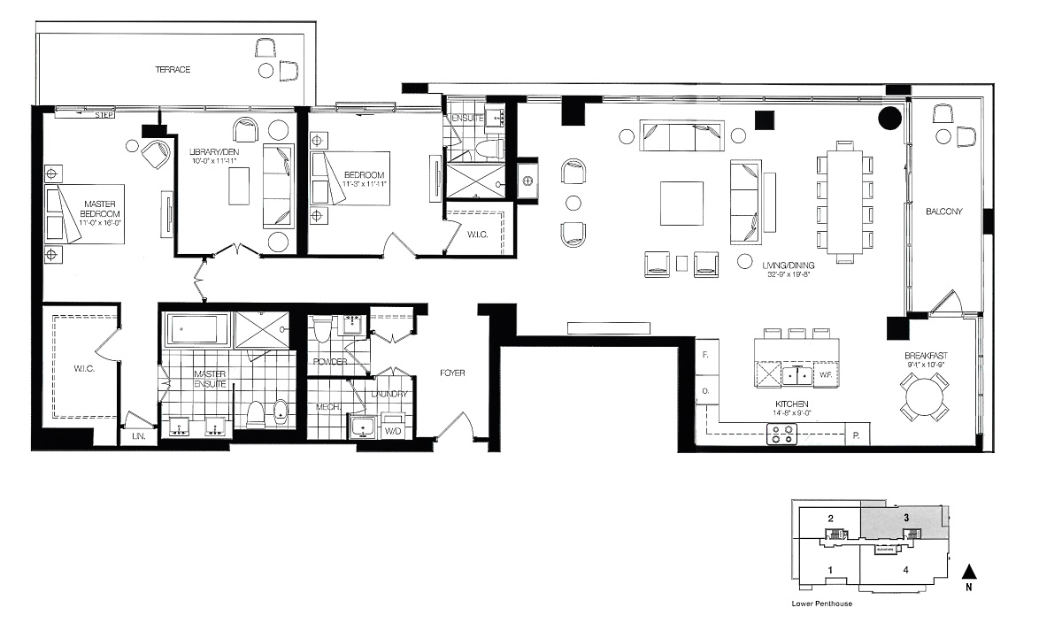 170 Avenue Rd Toronto Lower Penthouse Floor Plans 2 Bedrooms Den 2068 Square Feet & Balcony Yorkville Annex Condos Pears On The Avenue