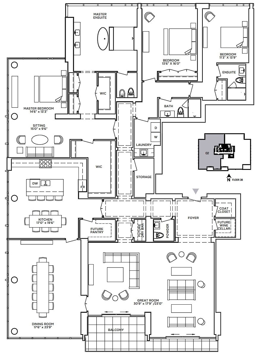 200 Cumberland St Toronto Condo Floor Plans 3 Bedrooms 3930 Sq Ft Plus Balcony Southwest Exposure