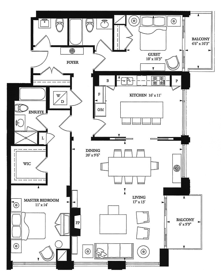 80 Yorkville Ave Annex Toronto Condos 2 Bedrooms Floor Plans 1450 Square Feet Plus 2 Balconies Valentino Layout