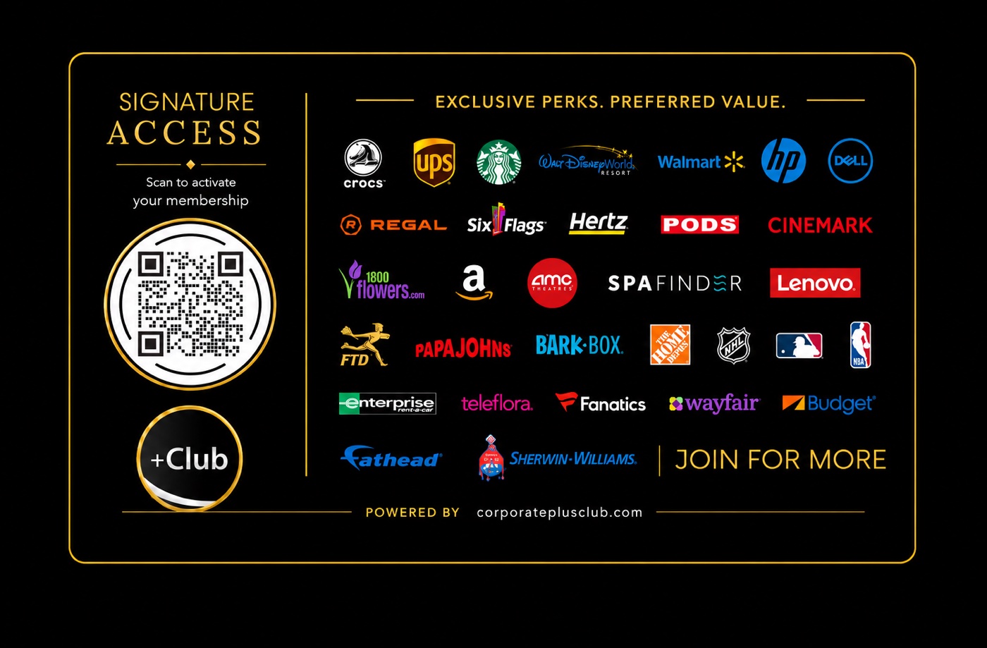 Signature Access card back with QR code and partner logos