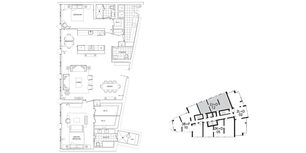 Floor Plan of Ten York Condo Suite 2J+D