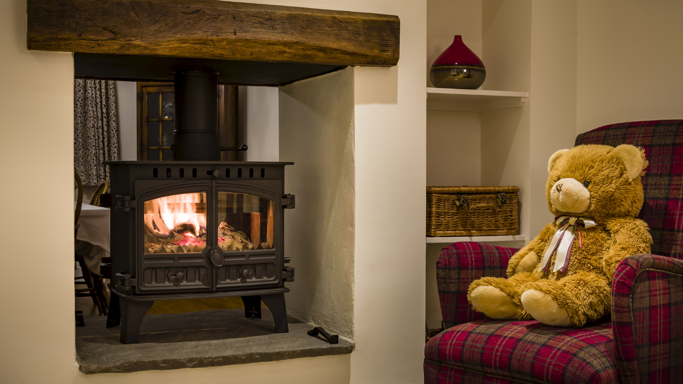 cottage cozy wood burning fireplace