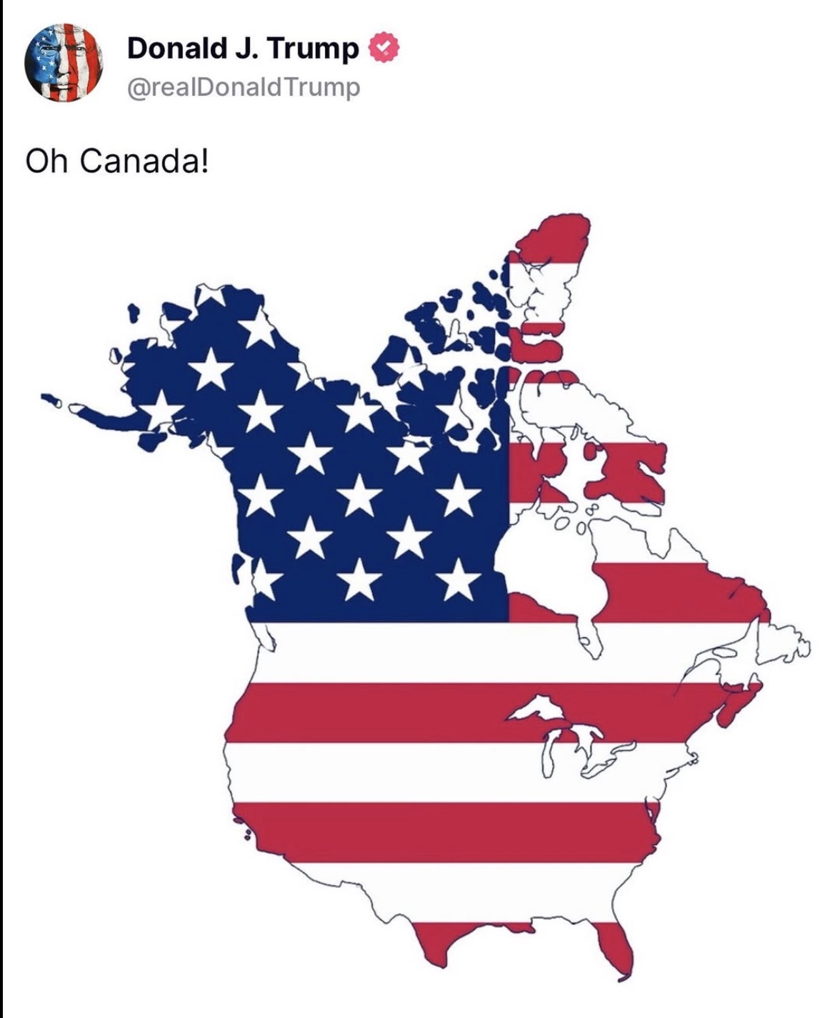 Trump's new claim, make Canada a state of US. Trump's recent post on instagram