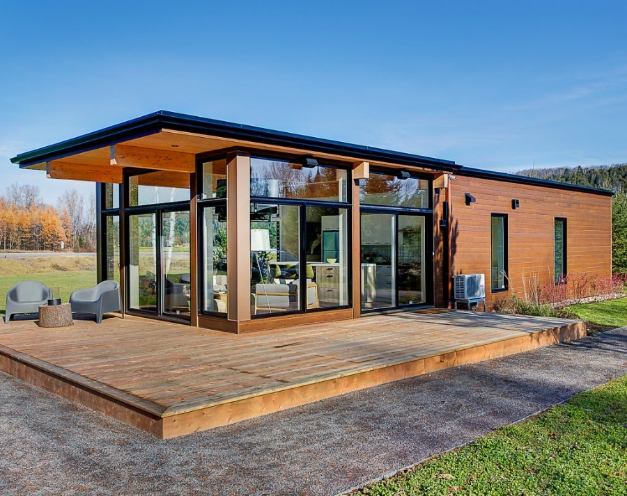 Row of modern prefabricated homes designed to increase affordable housing supply in Canada