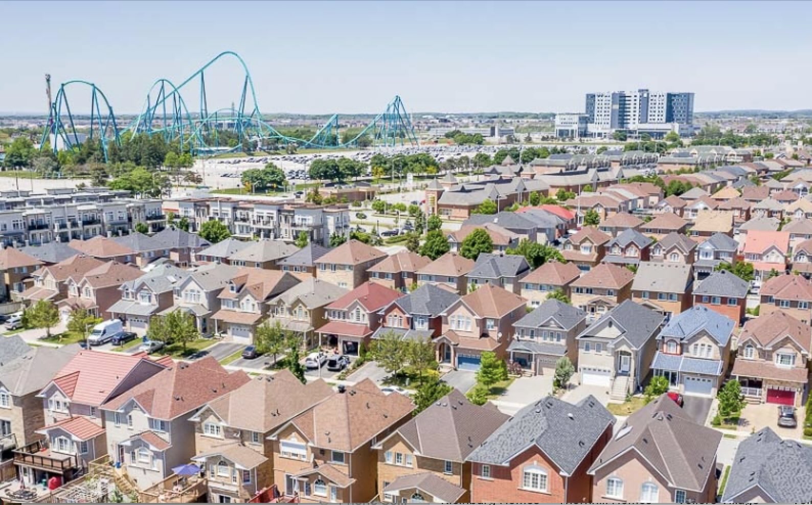 Aerial view of Maple, Vaughan homes with Canada's Wonderland in the background | Ragona Real Estate