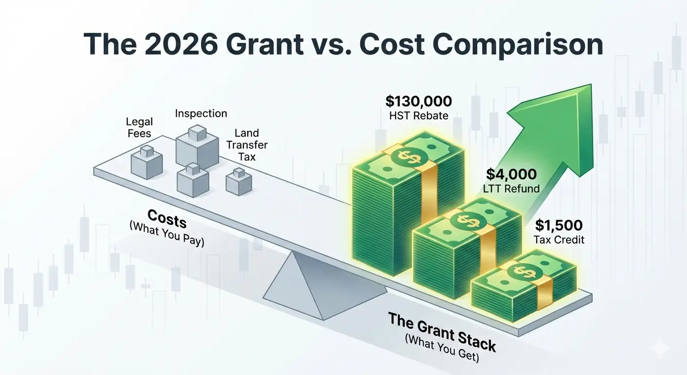2026 Ontario first-time home buyer grant stack vs closing costs comparison including HST super rebate and land transfer tax refund