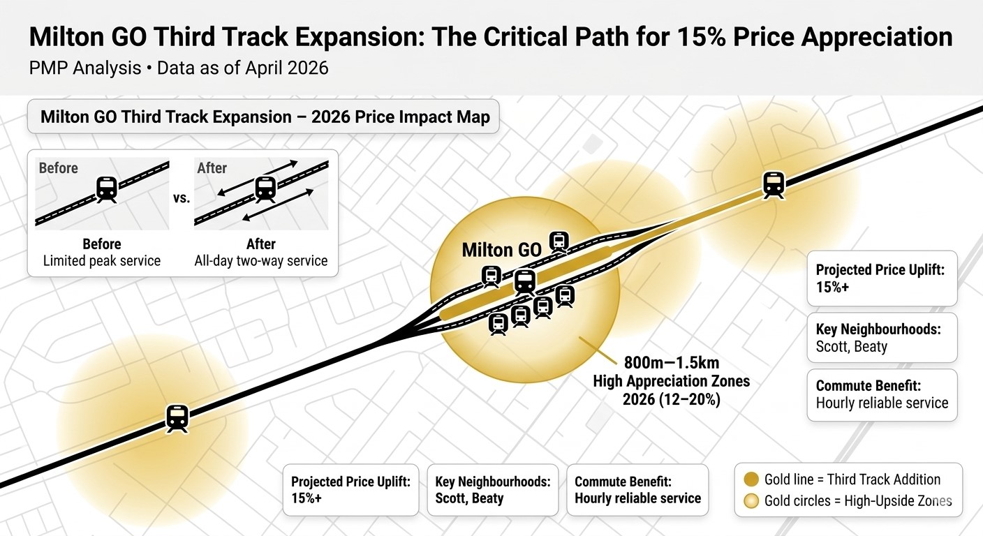 Milton GO Third Track Expansion 2026 – Price appreciation zones and service upgrade map