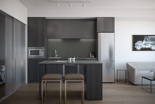 dark coloured kitchen