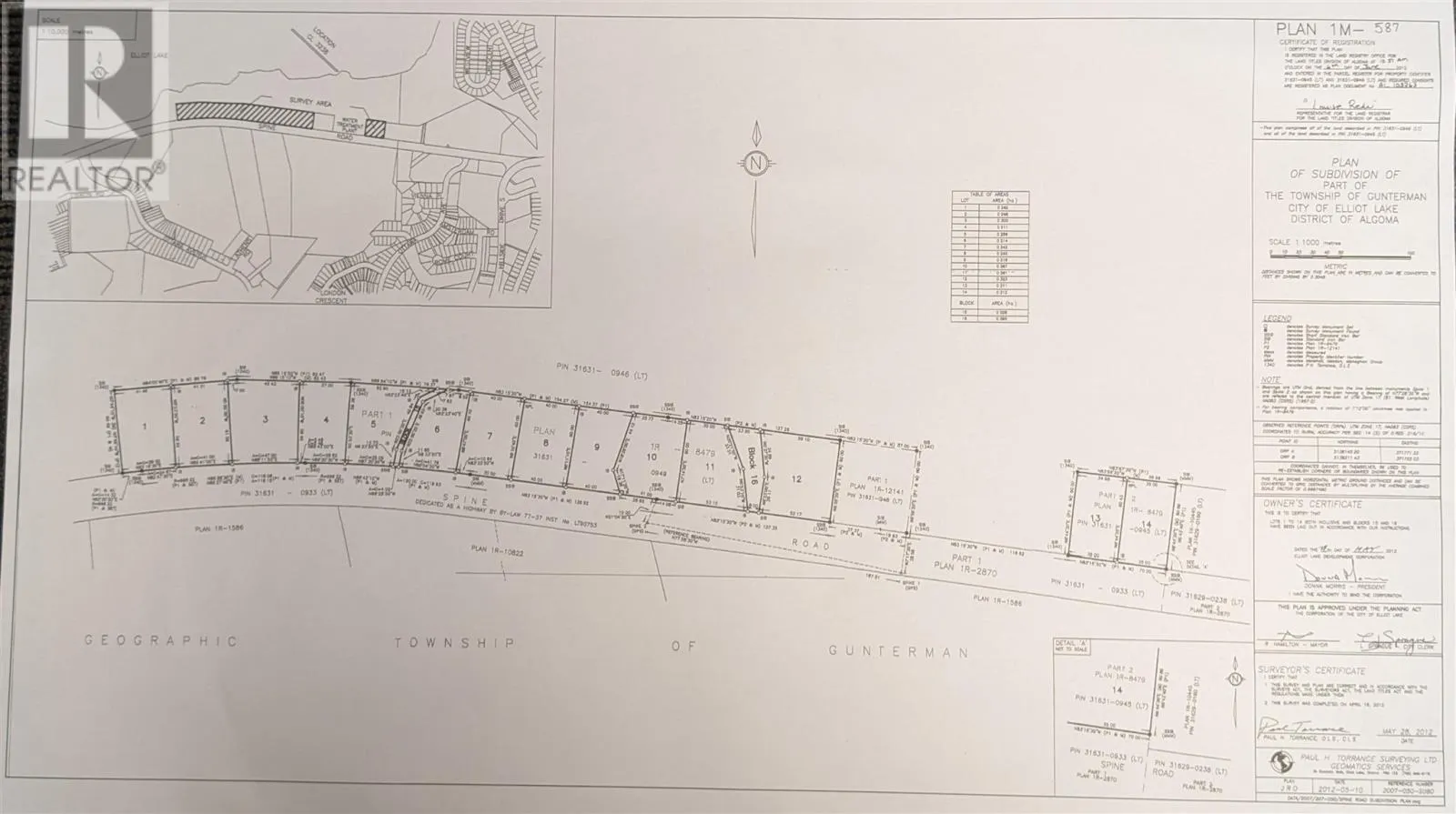 Spine RD|Plan 1M587 Lot Township of Gunterman