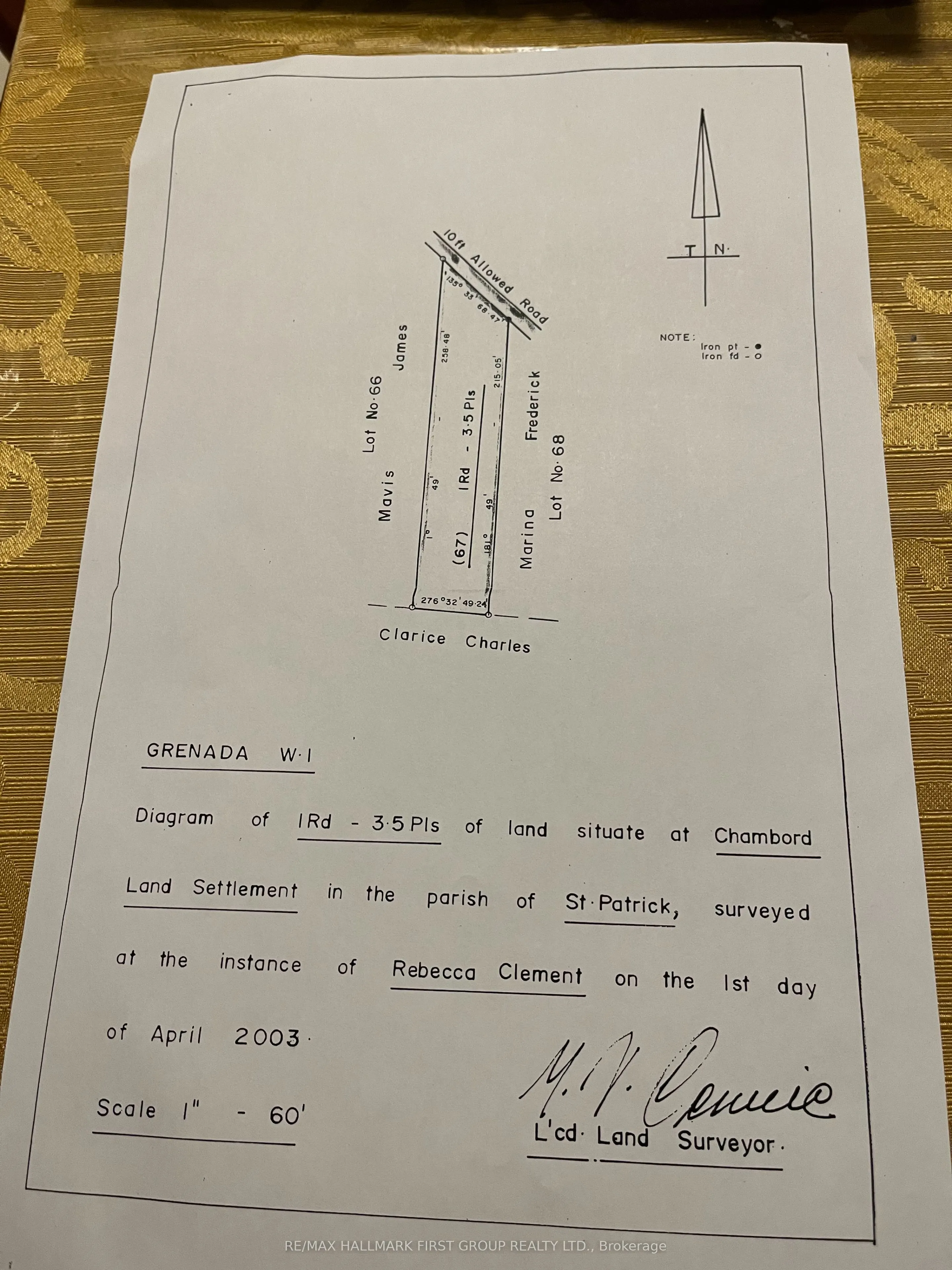LOT 67 CHAMBORD LAND SETTLEMENT